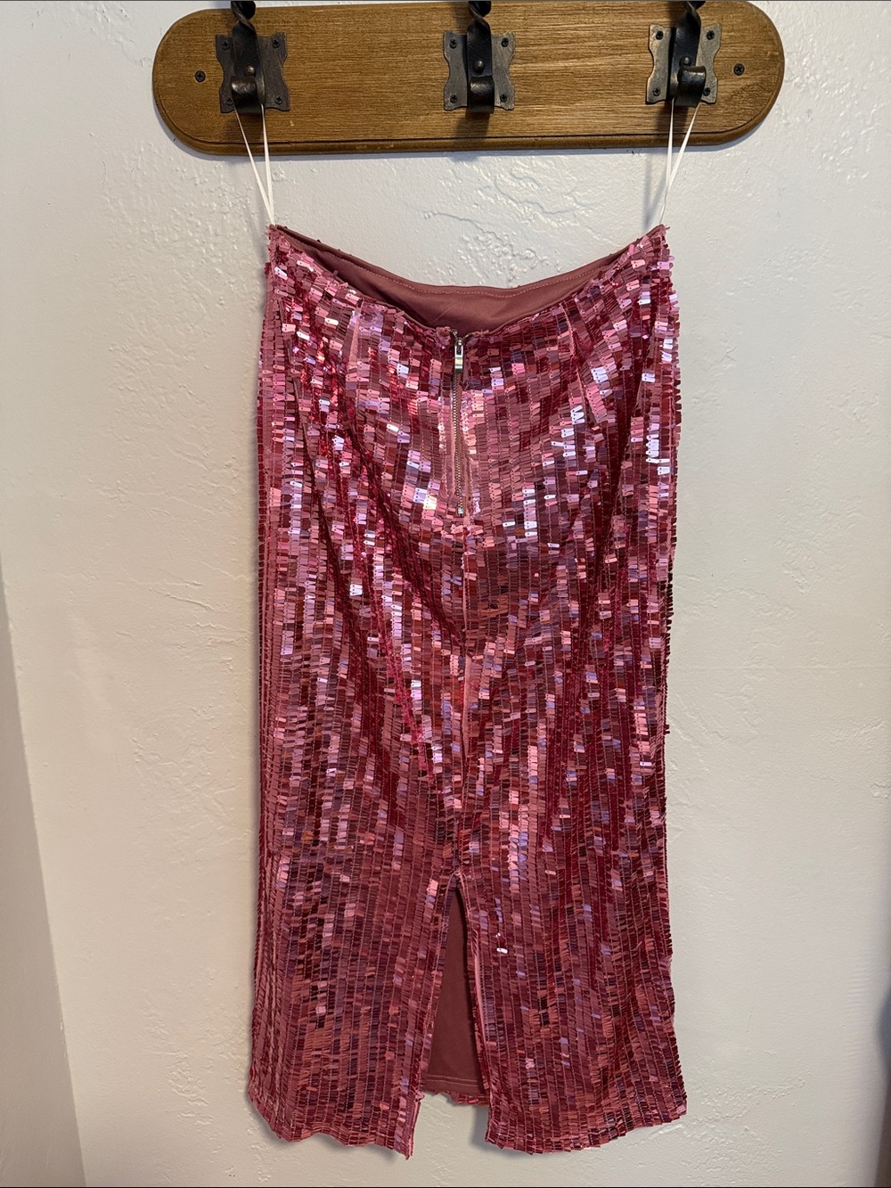 Lena Pink Sequin Midi Skirt with Front Slit